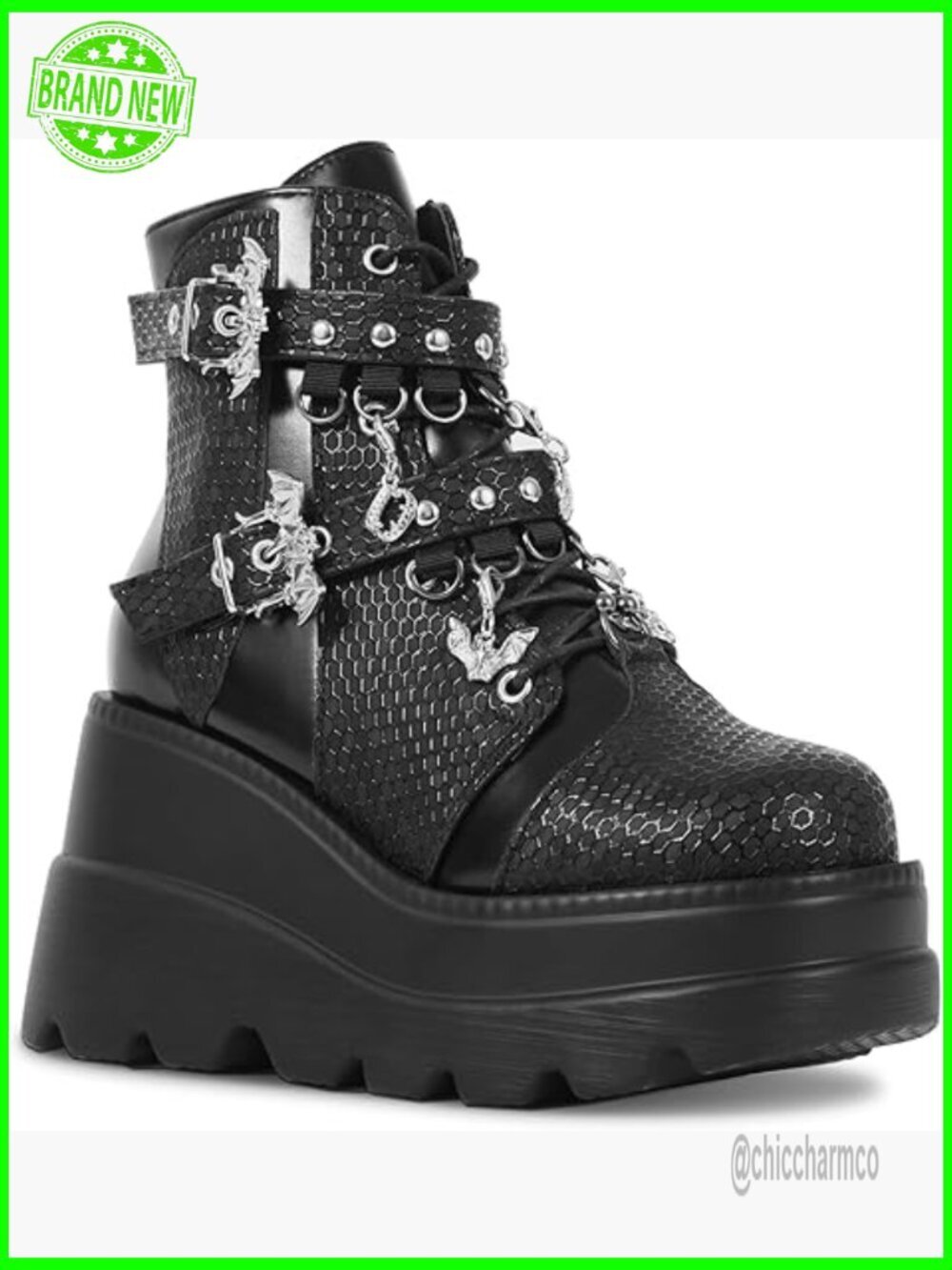 Chunky Wedge Ankle Boots with DIY Bat Buckle Platform Lace Up